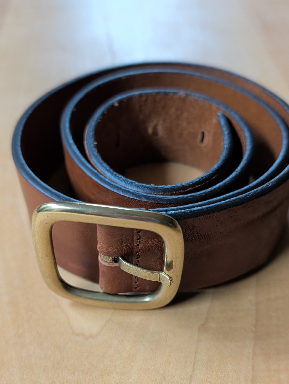 Men's Brown Leather Belt with Brass Buckle